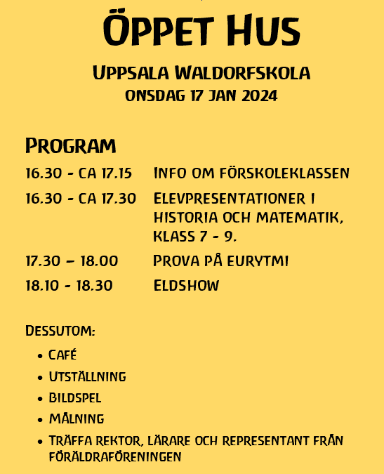 Välkommen på Öppet Hus onsdag 17 januari 2024 kl. 16-18.30