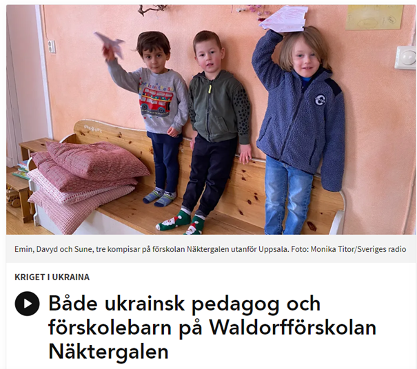 Både ukrainsk pedagog och förskolebarn på Waldorfförskolan Näktergalen – P4 Uppland